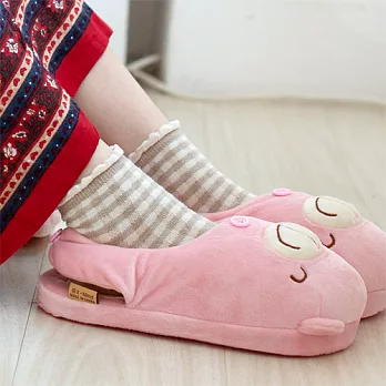 巧克力熊 多功能毛絨拖鞋-粉色