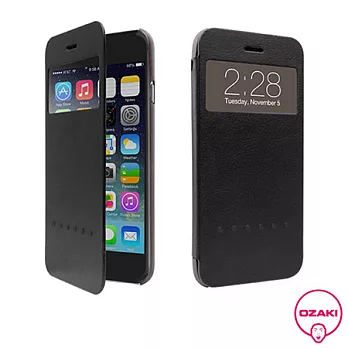 Ozaki O!coat Hel-ooo iPhone 6 Plus (5.5吋)可視智能側翻保護殼-黑