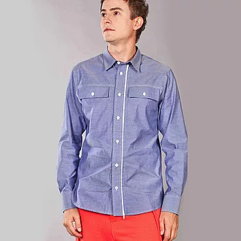 『摩達客』美國LA設計品牌【Suvnir】藍色長袖襯衫S-1