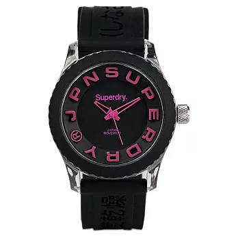 Superdry極度乾燥 Tokyo系列炫彩視覺運動腕錶-桃紅x黑x小