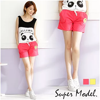 【名模衣櫃】夏日印花休閒短褲-共7色(M-XXL) M笑臉-紅