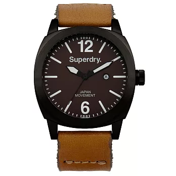 Superdry極度乾燥 Scuba Collection系列遠洋潛艦真皮腕錶-咖啡