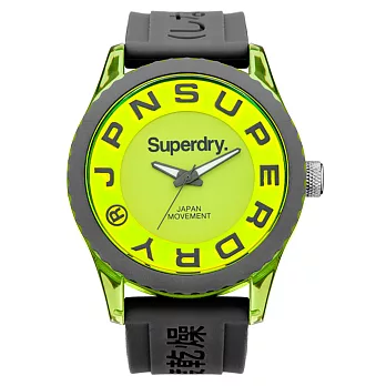 Superdry極度乾燥 Tokyo系列炫彩視覺運動腕錶-灰x亮綠x大