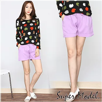 【名模衣櫃】修臀顯瘦綁帶短褲-共8色-M~XXL可選擇 M紫