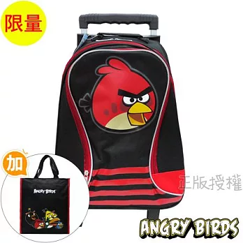 【Angry Birds憤怒鳥】書包+補習袋-安全反光三段拉桿款(二色)黑色