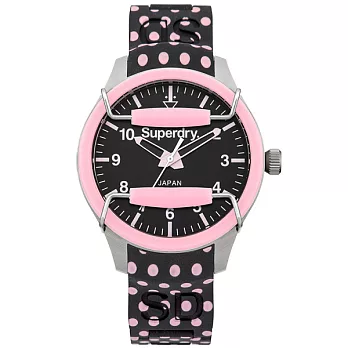 Superdry極度乾燥 Scuba系列英式休閒復古腕錶-黑x粉紅點