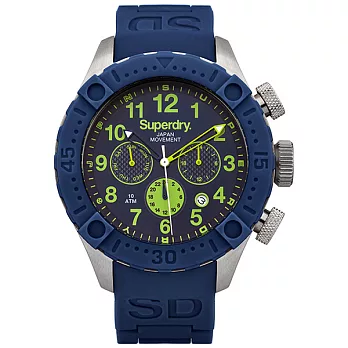 Superdry極度乾燥 Deep Sea系列三眼計時腕錶-綠x藍