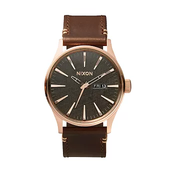 【NIXON】古典氣息 SENTRY LEATHER -玫瑰金/鞍色皮革