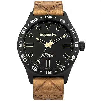 Superdry極度乾燥 古拙幾何個性腕錶-黑x咖啡