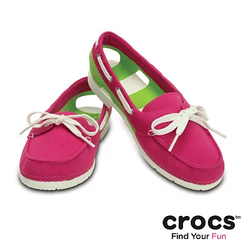 Crocs - 女款 - 女士海灘帆船帆布鞋 -35糖果粉/翠綠色