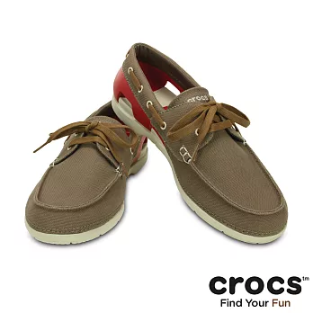 Crocs - 男款 - 男士海灘帆船繫帶鞋 -41.5胡桃/水泥灰色