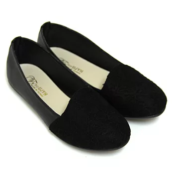 【Pretty】蕾絲拼接休閒平底包鞋23黑色