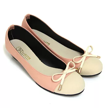 【Pretty】甜美簡約蝴蝶結拼接低跟包鞋24粉紅