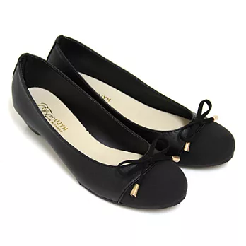 【Pretty】甜美簡約蝴蝶結拼接低跟包鞋23.5黑色