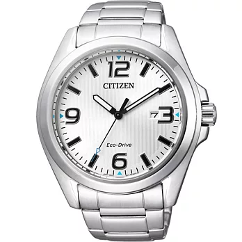 CITIZEN Eco-Drive 簡單生活風情光動能時尚鋼帶腕錶-銀-AW1430-51A