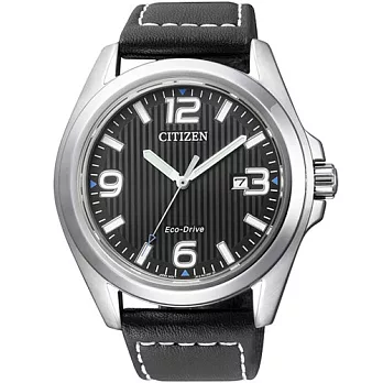 CITIZEN Eco-Drive 簡單生活風情光動能時尚腕錶-黑皮革-AW1430-19E