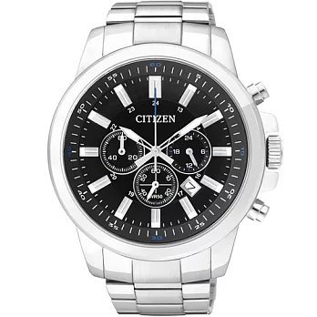 CITIZEN 趣味玩家時尚運動風男性腕錶-黑+銀-AN8080-50E