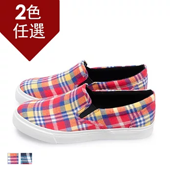 FUFA MIT亮色格紋懶人鞋(U52) - 共兩色23紅格