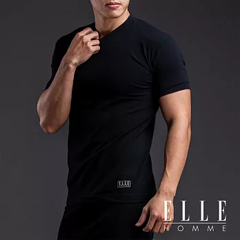 ELLE HOMME萊卡V領短袖T恤黑L黑色