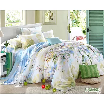 【法式寢飾花季】時尚典藏-加大100%天絲纖維鋪棉兩用被床包組(沁馨清影6*6.2尺)