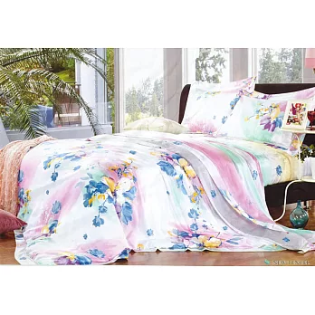 【法式寢飾花季】時尚典藏-加大100%天絲纖維鋪棉兩用被床包組(花漾6*6.2尺)