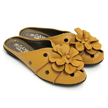 【Pretty】簡約立體感花朵前包後空拖鞋40黃色