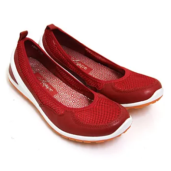 ◤Green Phoenix◥活力洋溢透氣網布束口帶休閒娃娃鞋35紅色