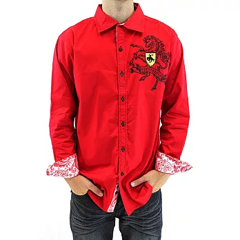 『摩達客』美國進口潮時尚設計【Victorious】駿馬圖騰刺繡紅色長袖襯衫A-S
