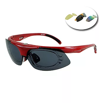 《ＭＩＴ運動太陽眼鏡》紅-可換片、可掀式運動眼鏡//內框可搭配度數鏡片//三附鏡片多功能選擇(偏光、水銀)