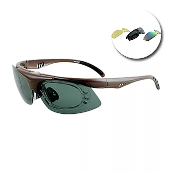 《ＭＩＴ運動太陽眼鏡》咖啡色_可換片、可掀式運動眼鏡//內框可搭配度數鏡片//三附鏡片多功能選擇(偏光、水銀)