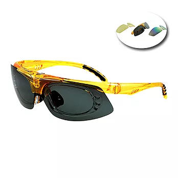 《ＭＩＴ運動太陽眼鏡》透黃色_可換片、可掀式運動眼鏡//內框可搭配度數鏡片//三附鏡片多功能選擇(偏光、水銀)