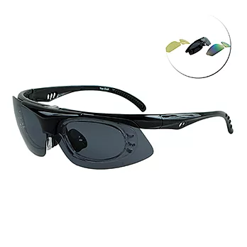 《ＭＩＴ運動太陽眼鏡》黑色_可換片、可掀式運動眼鏡//內框可搭配度數鏡片//三附鏡片多功能選擇(偏光、水銀)