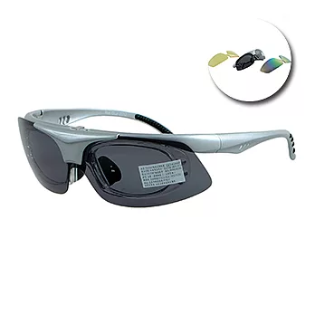《ＭＩＴ運動太陽眼鏡》銀色_可換片、可掀式運動眼鏡//內框可搭配度數鏡片//三附鏡片多功能選擇(偏光、水銀)
