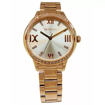 MANGO 貴夫人氣息晶鑽時尚優質腕錶-玫瑰金-MA6638L-80R