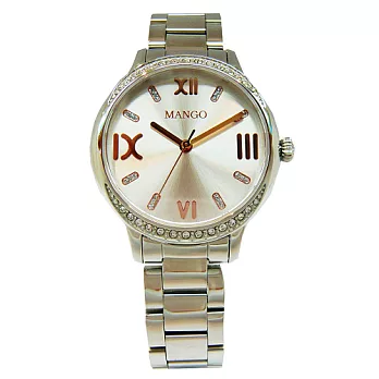 MANGO 貴夫人氣息晶鑽時尚優質腕錶-銀-MA6638L-80