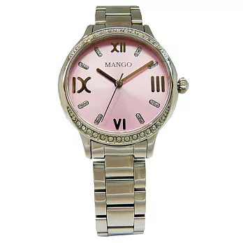 MANGO 貴夫人氣息晶鑽時尚優質腕錶-粉紅-MA6638L-10