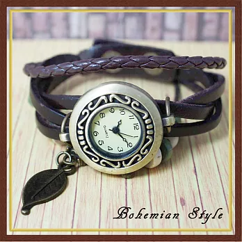 BOBO-1964波西米亞風獨特復圍皮革編織吊飾錶(咖啡色)