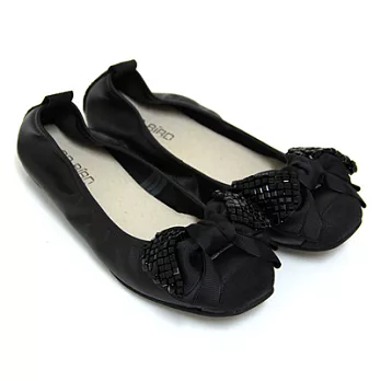 ◤Green Phoenix◥華麗優美多層蝴蝶結串珠全真皮平底娃娃鞋22.5黑色