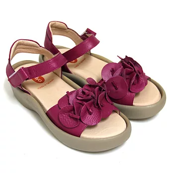 ◤Green Phoenix◥自然之美繽紛色彩造型花朵全真皮沾黏式厚底涼鞋36桃紅