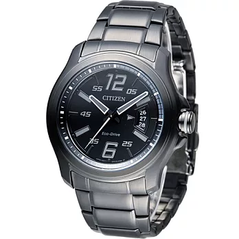 CITIZEN 星辰 光動能霧黑時尚腕錶 AW1354-58E 全黑