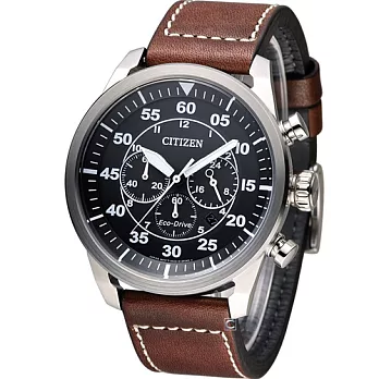 星辰 CITIZEN 光動能飛行風格計時腕錶 CA4210-16E 黑x咖啡