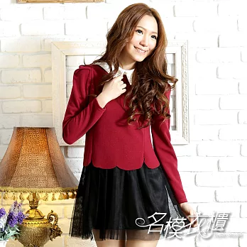 【名模衣櫃】韓版花苞式蕾絲裙洋裝-紅色FREE紅色