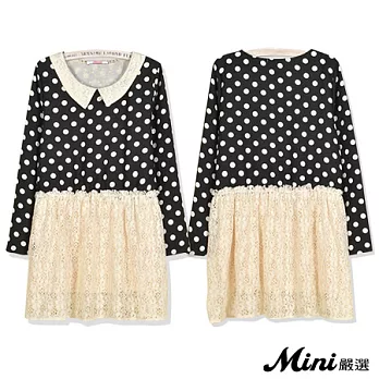 洋裝 日系波點娃娃領蕾絲連身裙 -Mini嚴選FREE*