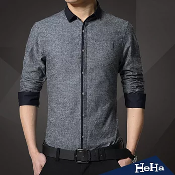襯衫 雙色拼接簡約修身長袖襯衫 二色-HeHa-L(深灰)