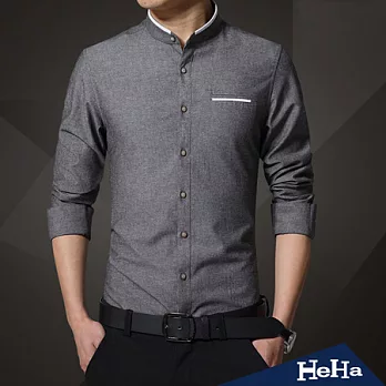 襯衫 拼接立領假口袋修身長袖襯衫 三色-HeHa-XL(深灰)