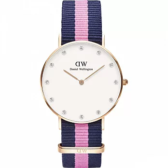 Daniel Wellington Winchester 亮麗休閒女錶-玫瑰金框x藍粉紅帶