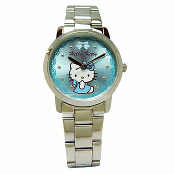 HELLO KITTY 浪漫相會時尚優質俏麗腕錶-水藍色-LK680LWNI