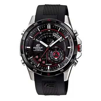 CASIO EDIFICE 先進科技引導風潮雙顯運動時尚腕錶-黑膠-ERA-200B-1A