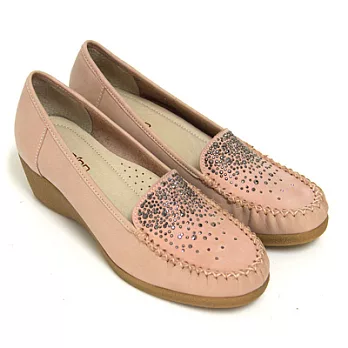 ◤Green Phoenix◥經典閃耀水鑽全真皮楔型包鞋5.5粉紅