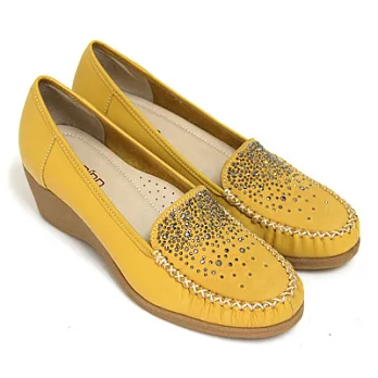 ◤Green Phoenix◥經典閃耀水鑽全真皮楔型包鞋6黃色